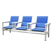 Three-seater with blue solid wood armrests