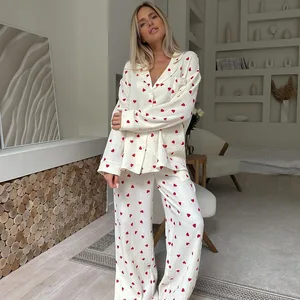 Print Cotton Pajamas for Women Single-Breasted Pocket in Women's Sleepwear Lapel Long Sleeve Clothing Manufacturers 2026
