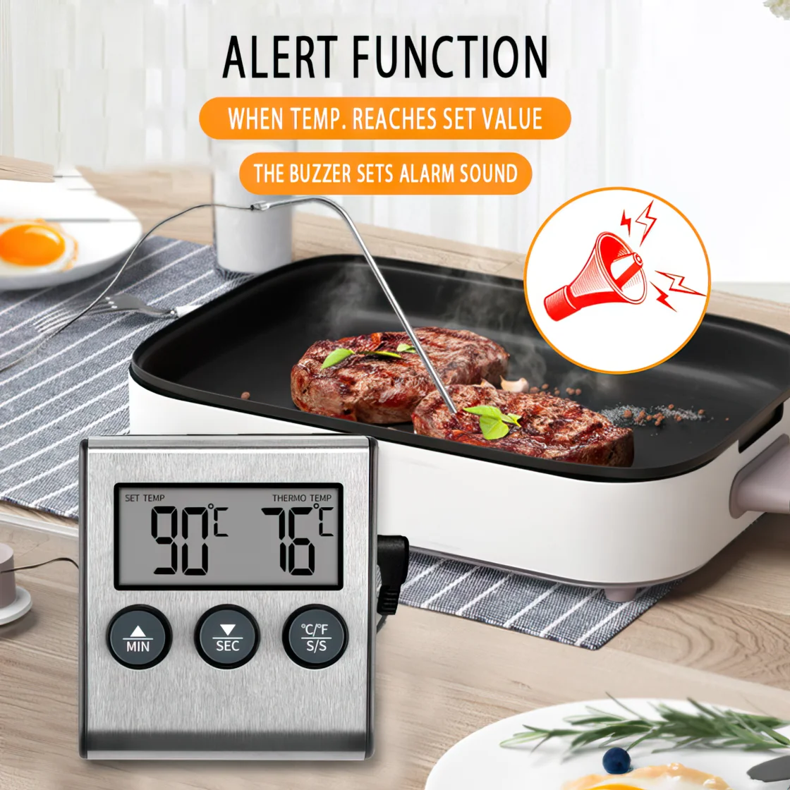 Stainless Steel Household 2 in 1 Thermometer Cooking Thermometer with Timer