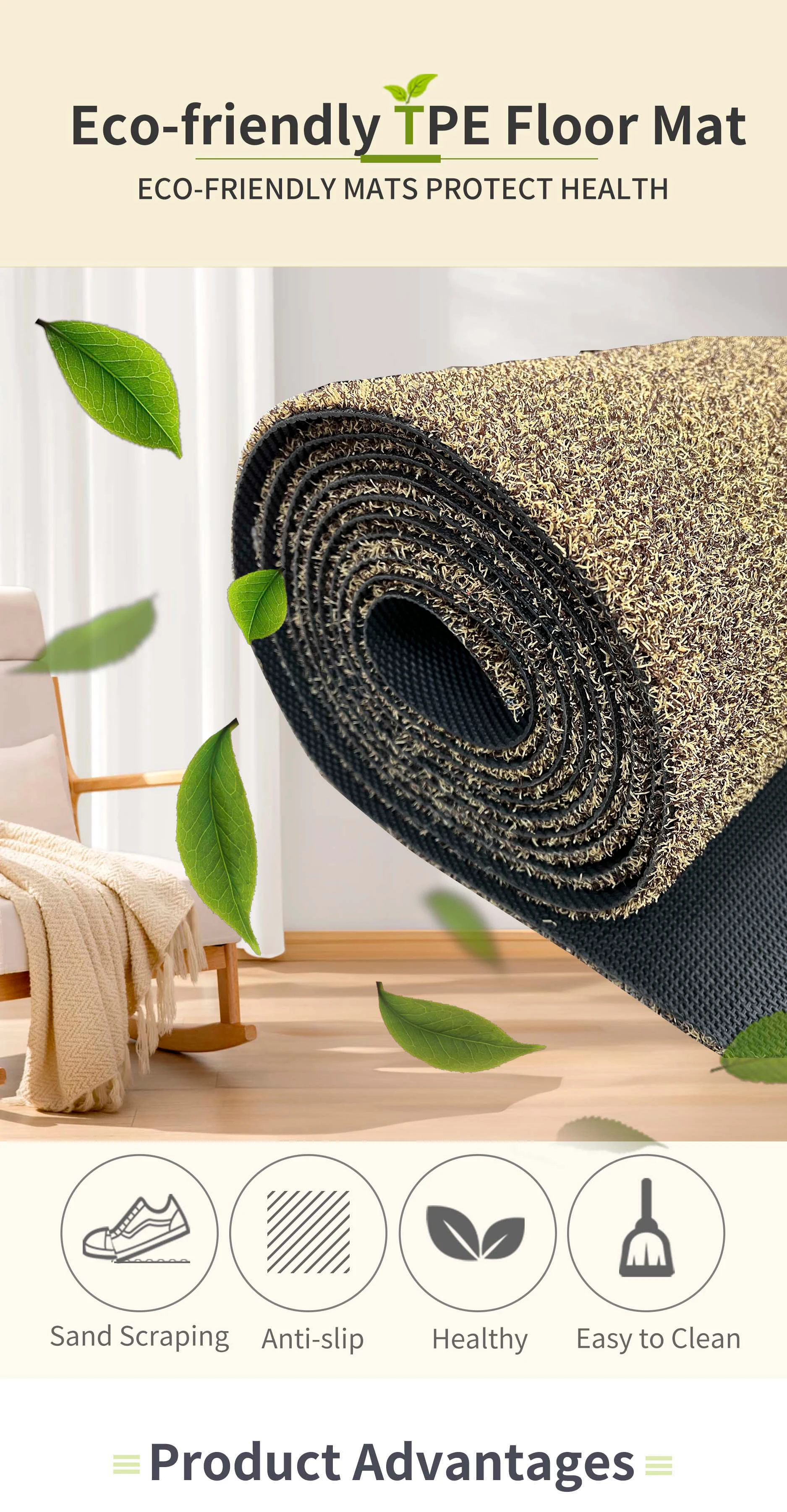 Indoor Outdoor Tufted Grass Floor Mat Machine Made Novelty Dusted Carpet TPE Backing Carpet Mat Home(图2)
