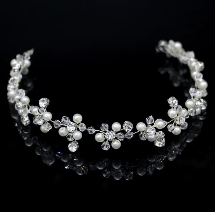 European Style Bridal Head Jewelry Bride Beading Crystal Pearl Flower Headpiece Tocado De Novia