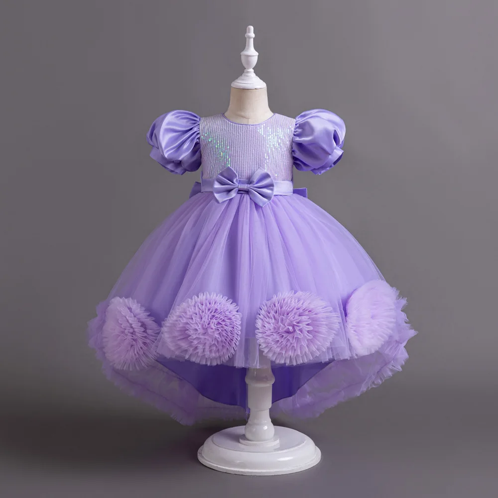 Toddler Baby Sequin Tulle Tutu Puffy Elegant Kids Birthday Party Trail Gown Flower Girl Dress For Wedding 3