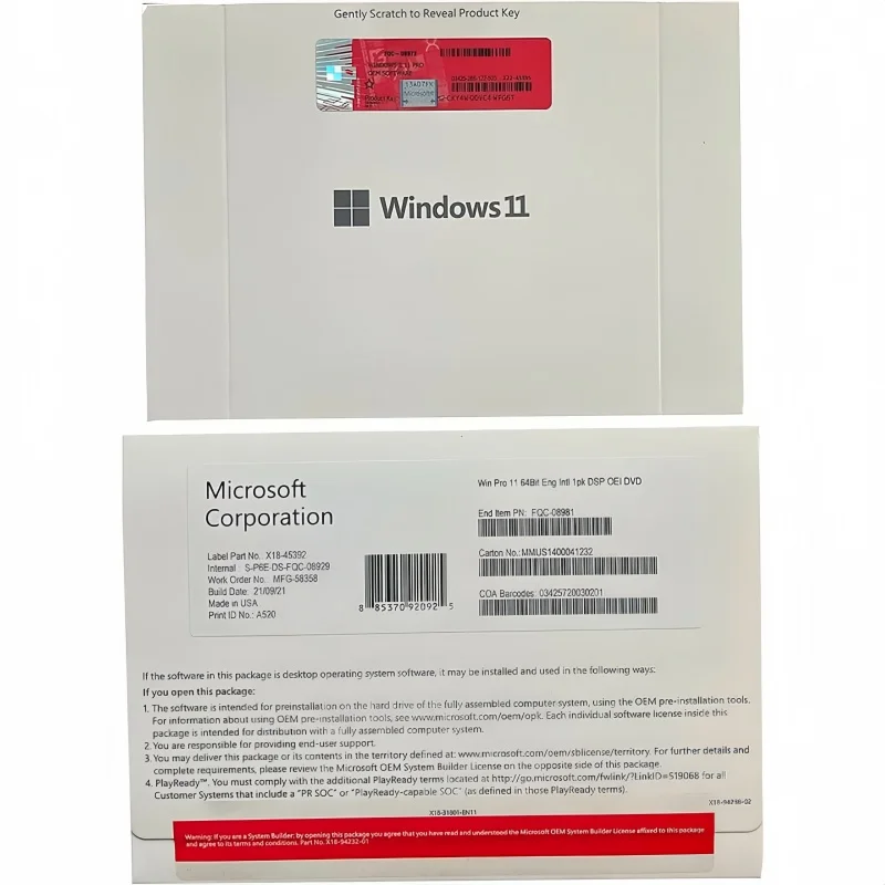 For Windows 11 Pro 64bit English DSP DVD OEM 24H2 Full Version Online Activation Lifetime License Retail Key Win 11 Pro DVD Pack