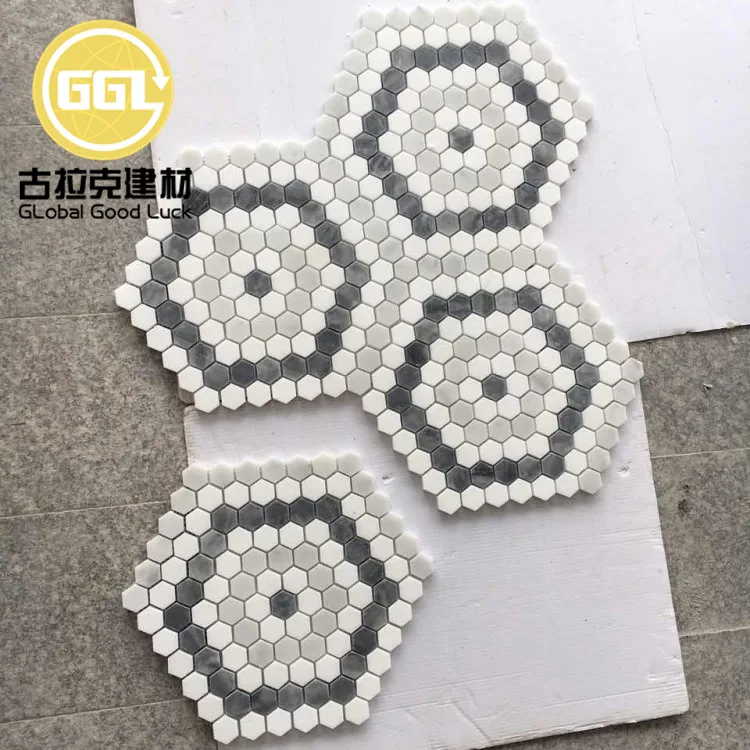 Carrara White And Gray Marble Mini Hexagon Mosaic Tile For Interior Wall