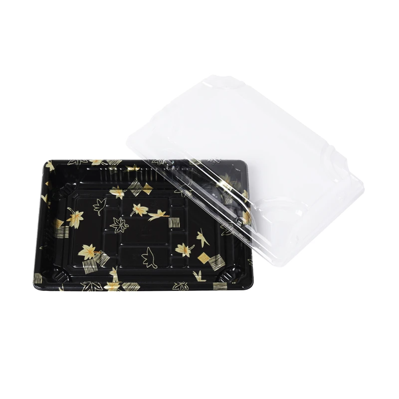 Printed Pattern Disposable Sushi Box Wagashi Take Out Sushi Tray Plastic Food Packaging Box for Sushi Shop
