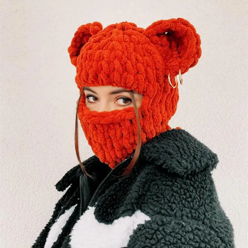 Rabbit Ears Demon Horn Crochet Balaclava - Unique Ski Mask