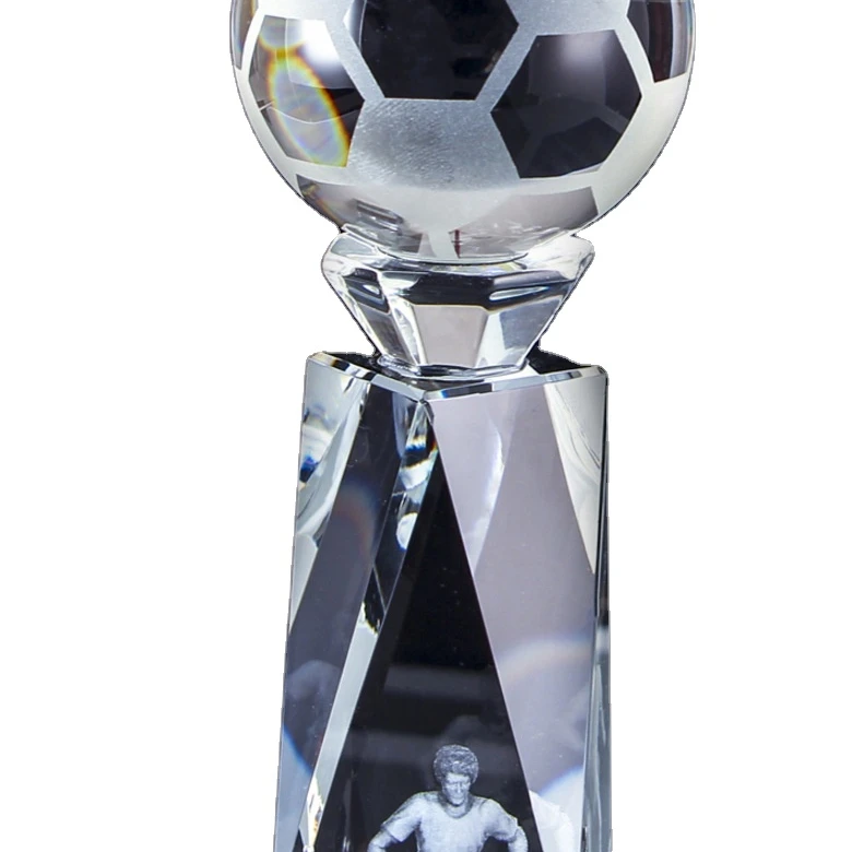 Custom logo 3D laser sport crystal soccer trophy golf badminton basketball trophy