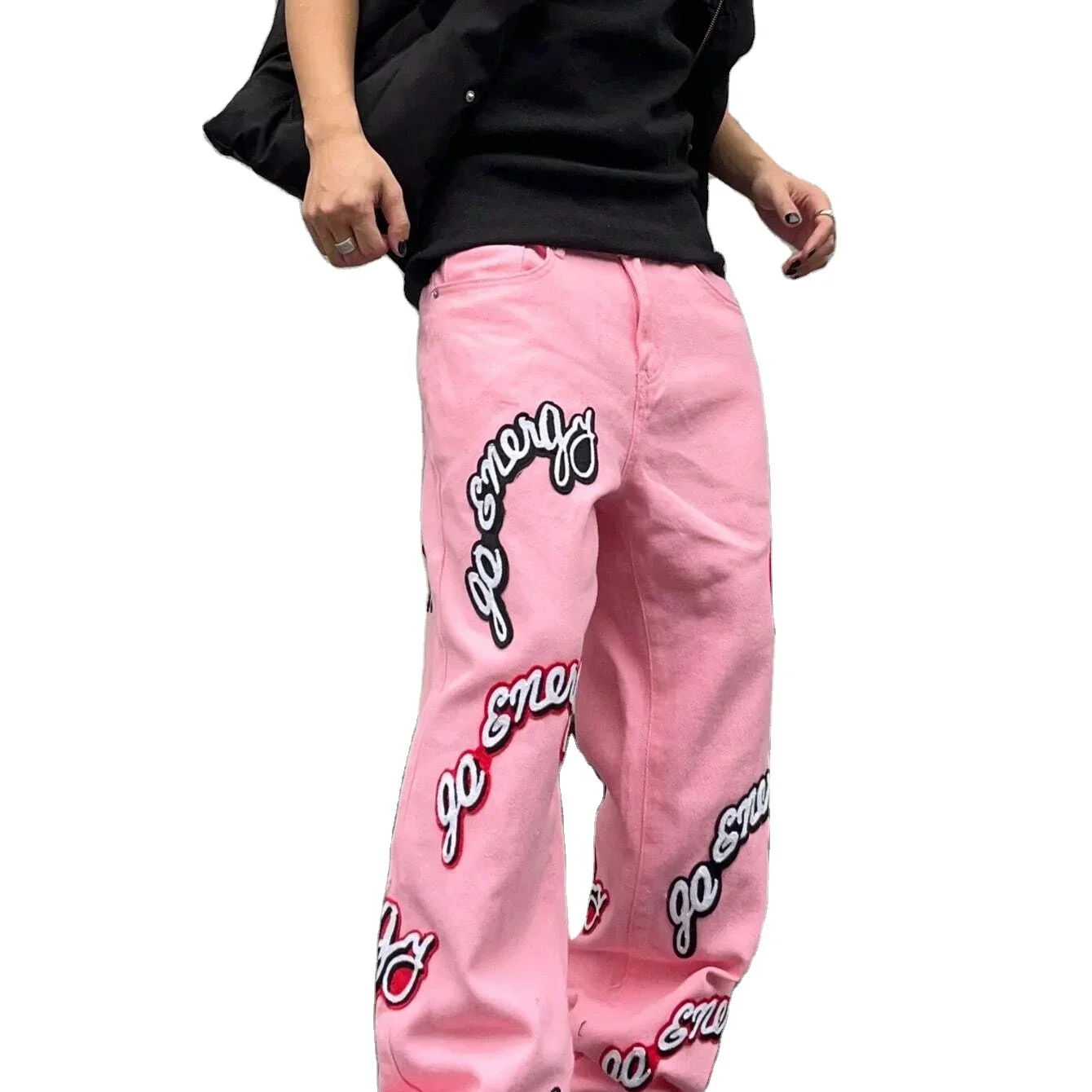 Streetwear Manufacturer Y2K Baggy Washed Denim Letter Patch Wide Leg Jeans Pants Men_voghion.com
