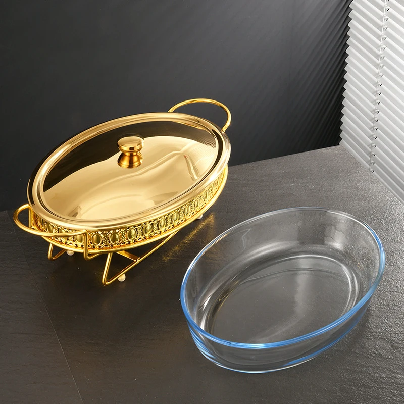 Modern Stainless Steel Serving Dishes Rectangle Silver Golden Buffet Chafing Warmer with 3L Capacity Fuel Heating for Weddings