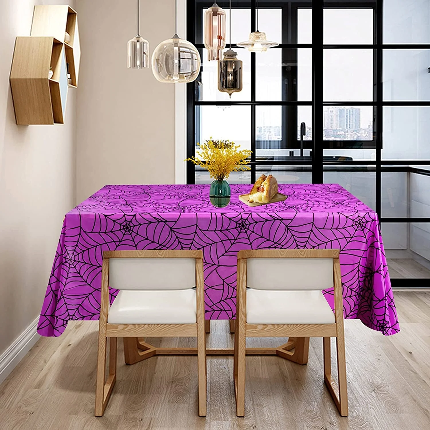 Nappe Jetable Halloween Toile D'araignée Violette - 137 X 274 Cm, Plastique Imperméable, Décor Festif Effrayant