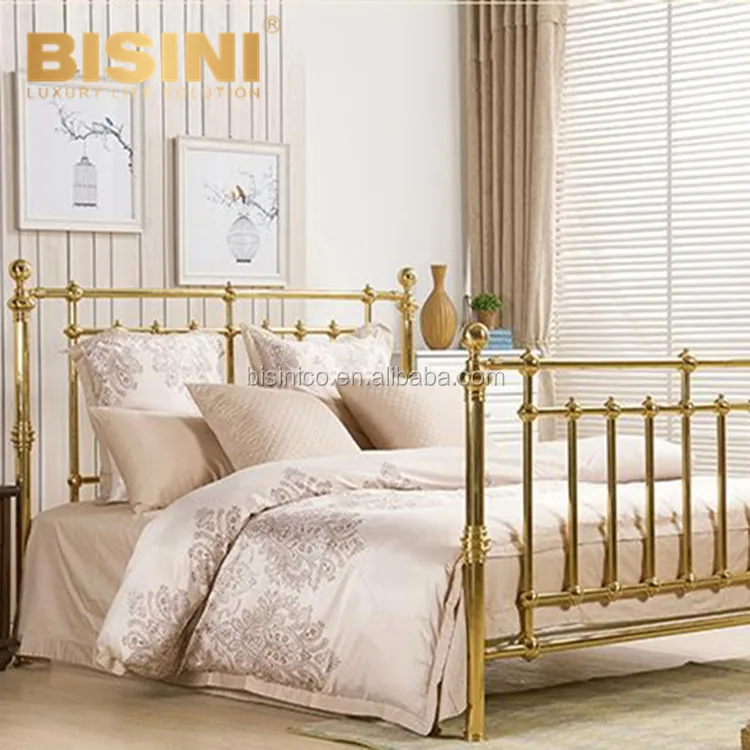 Simplicity Nordic Style Delicate Arrival Brass Double Bed Bright Gold Polishing Elegant Homestay Bedroom Furniture