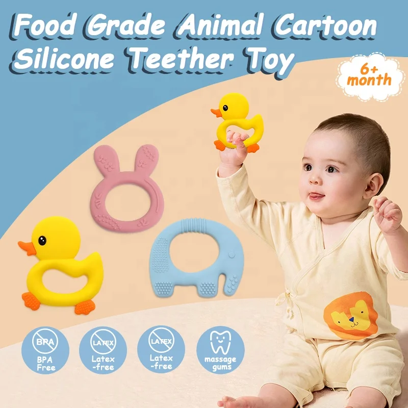 Natural Rubber Cartoon Animal Shape Teether Teething Toys Baby Sensory