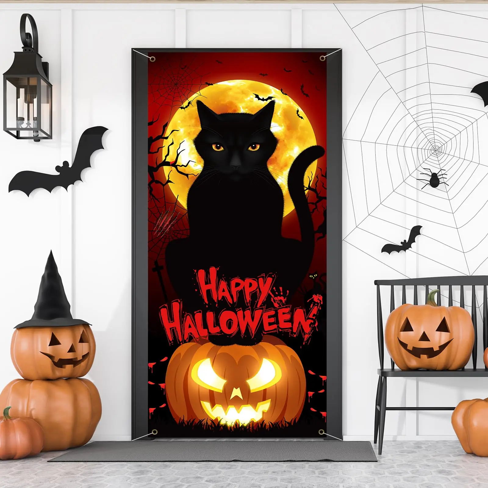 Panneau De Porte D'Halloween En Forme De Tête De Mort | Panneau De Porte Décoratif D'Halloween Pour Porte D'entrée, Salon, Porche, Jardin