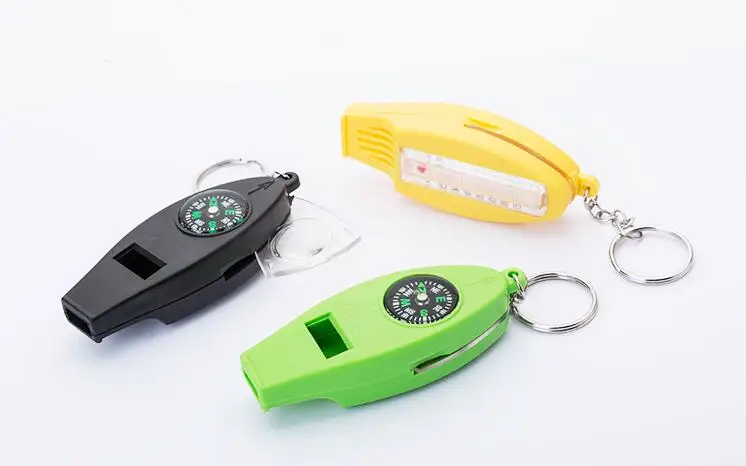 4 in 1 Outdoor Camping Multifunctional Lifesaving Emergency Survival Whistle with Compass Firestarter Thermometer
