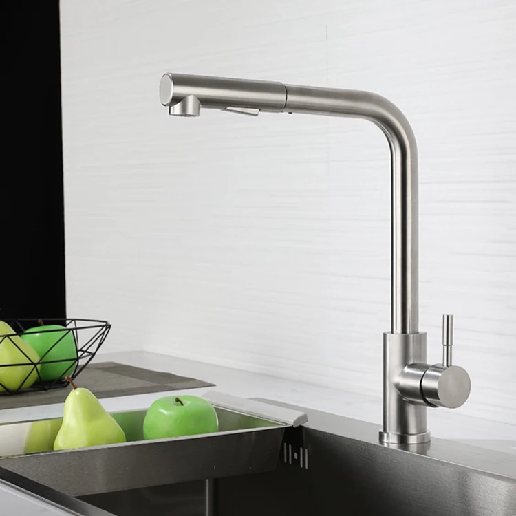 Grifos de fregadero de agua de grifo de cocina de acero inoxidable, grifo de cocina con cabezal extraíble