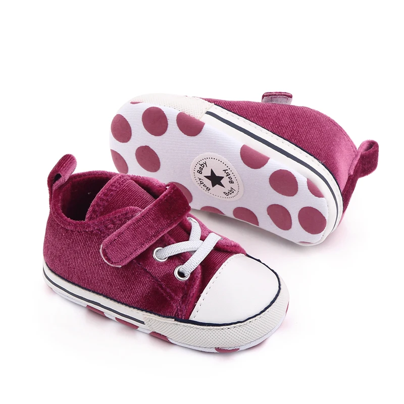 New Arrival Star Dot Canvas Baby Sneakers Shoes Lace up Walking Shoes Soft Sole Slip on House Slippers manufacture