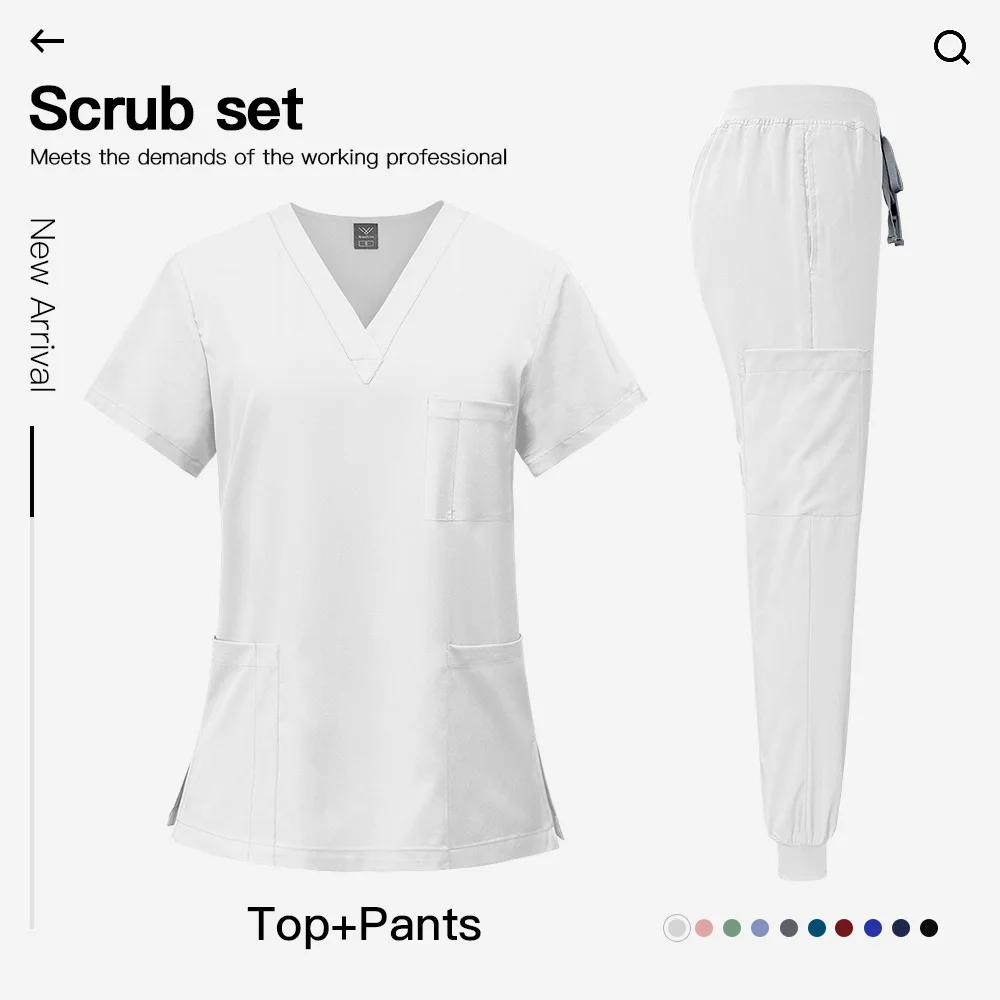 Hospital Uniforms Unisex Nursing Uniform Sets Fashion Short-sleeved Overalls Nurse Scrubs Sets for Women Men