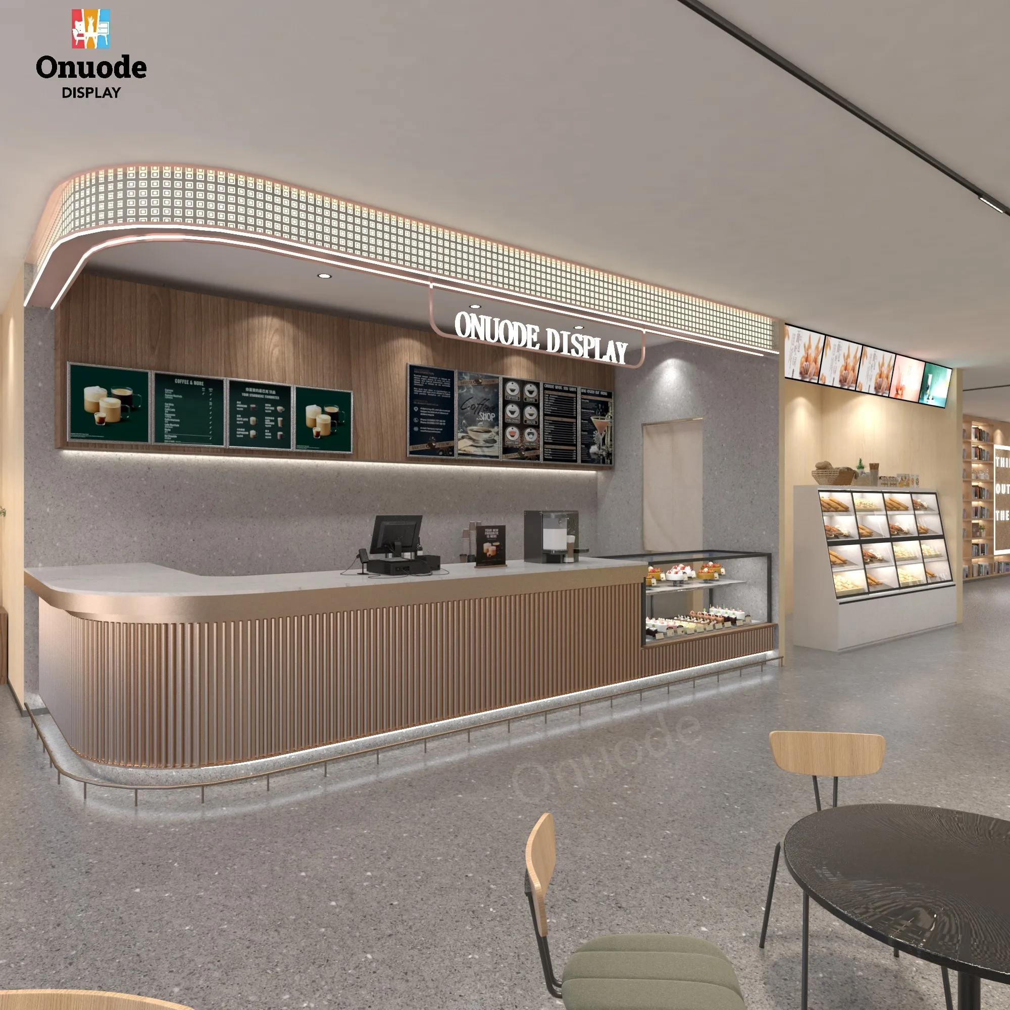 Premium Custom Café Furniture | Stylish Wooden Donut Shop Fixtures | Modern Coffee Bar Counter Design for Sweets & Pastries