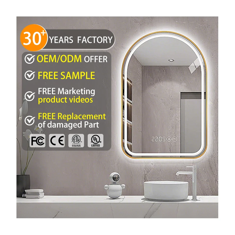 Metal Frame Smart Arch Mirror Arch Frontlit Backlit Led Lighted Mirror Decorative Bath Wall Bathroom Mirror for Hotel