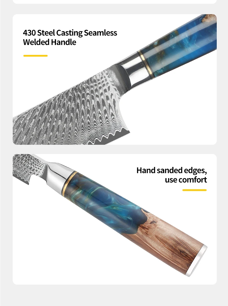 Chef Cooking 67layers VG10 Damascus Knife Set Japanese Kitchen Knives  Blue Resin Handle Damascus Steel Knife