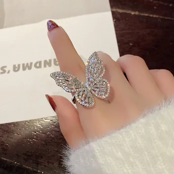 cubic zirconia butterfly finger adjustable crystal fashion women rings for ladies jewelry women trend