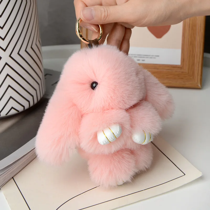 18cm Cute Bunny Keychain Kawaii Soft Rabbit Fur Pompom Ball Key Ring