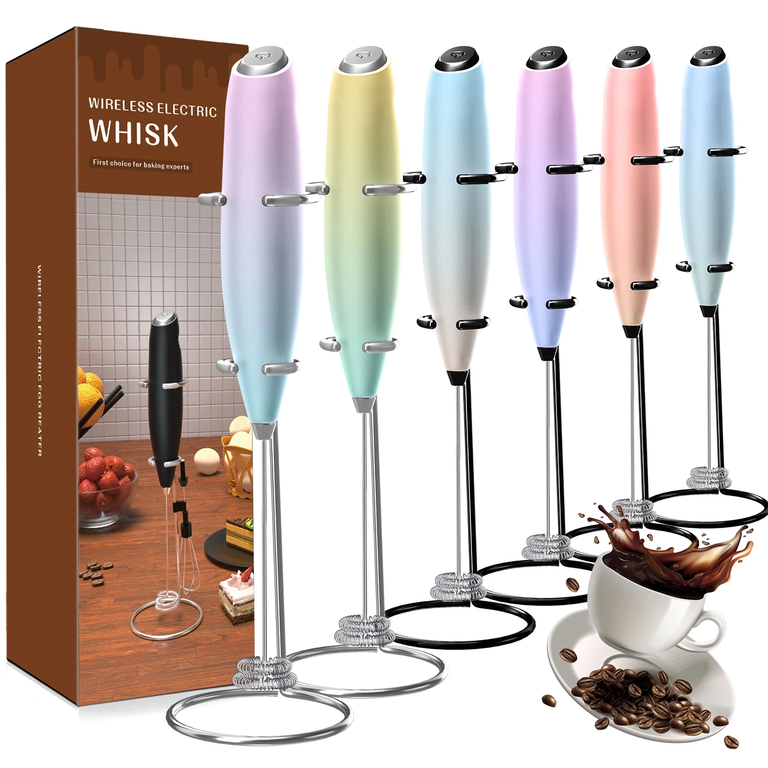 2023 Battery Operated automatic hand milk frother electric coffee frother  With Stainless Steel Whisk