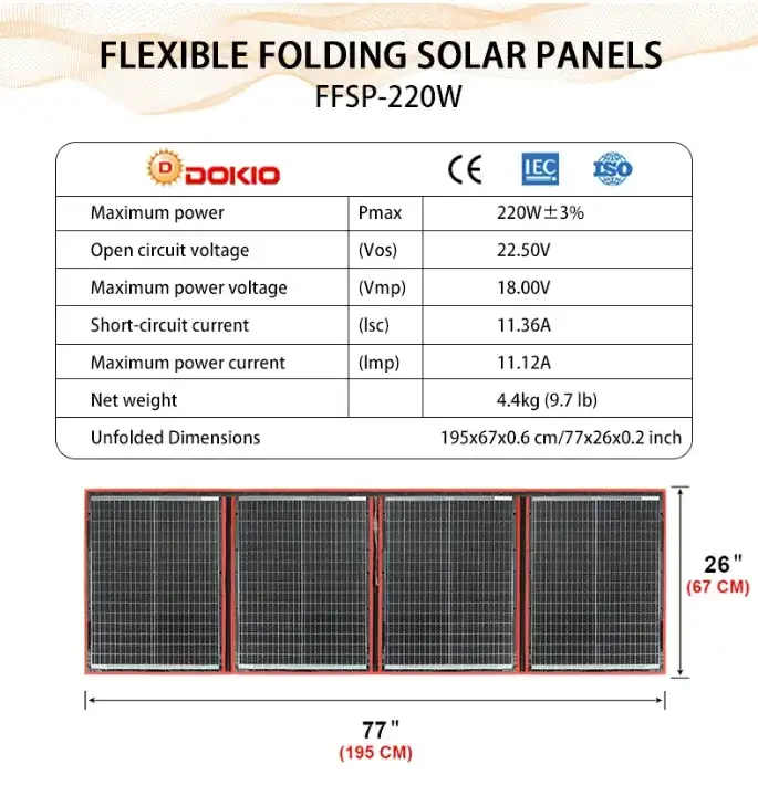 Dokio Zonnepanelen 100W 18V Flexibel Monokristallijn Voor Camper Tent Auto Boot 12v Batterij Opladen 684e8f5f8d7b06ccf00b4955 Dokio Zonnepanelen 100W 18V Flexibel Monokristallijn Voor Camper Tent Auto Boot 12v Batterij Opladen 684e8f5f8d7b06ccf00b4955