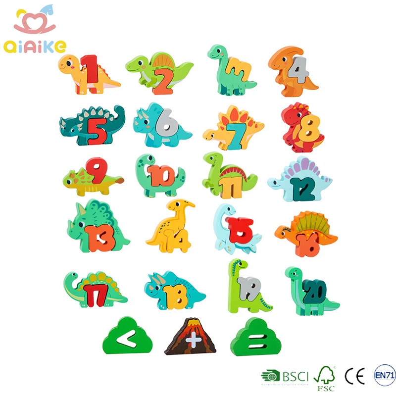Balok Bangunan Abjad & Angka Bergaya Dinosaurus Montessori, Permainan Puzzle Pengembangan Kognitif, Mainan Edukatif untuk Anak Laki-laki dan Perempuan