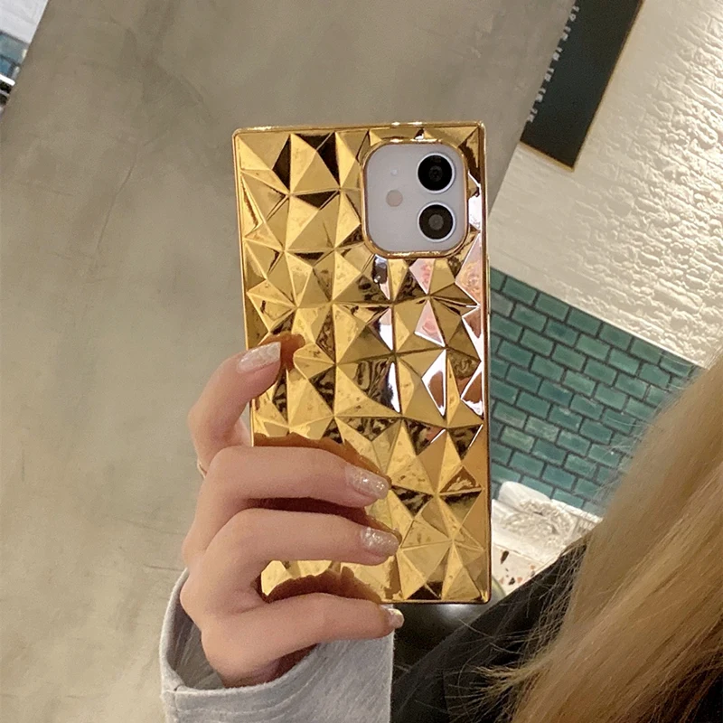 Wholesale for iPhone 13 Covers Phone Case Gold Square Shape for iPhone 13  Pro Max Gold Phone Case From m.