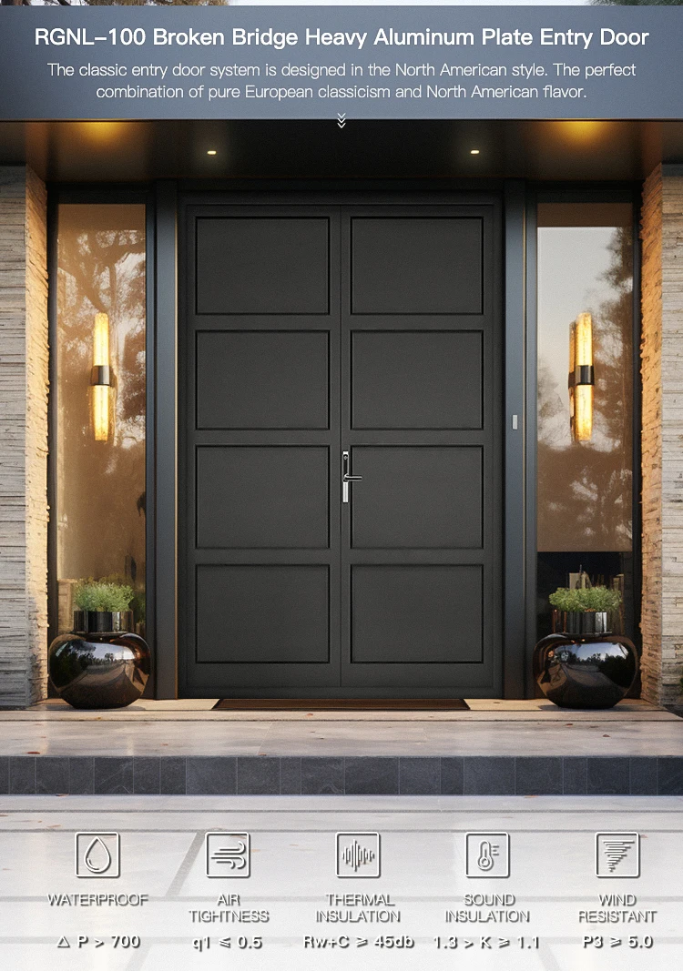 Rogenilan Aluminum Front Double Entry Door Aluminum Entry Door Exterior