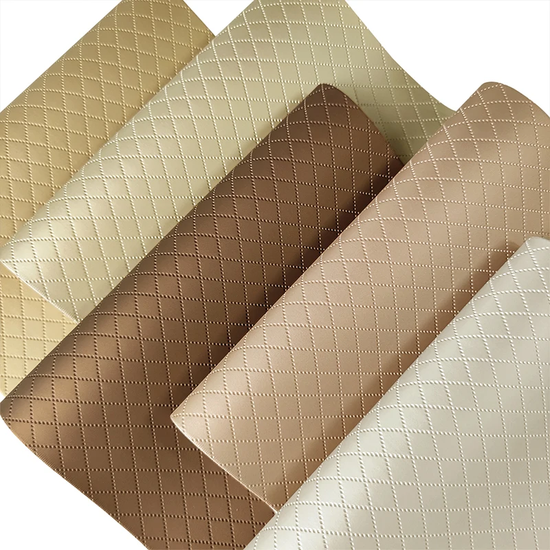 Diamond Pattern Embossed PU Artificial Leather Fabric Solid Color Soft Cotton Velvet Bottom for Faux Leather Bags Shoes Sofas