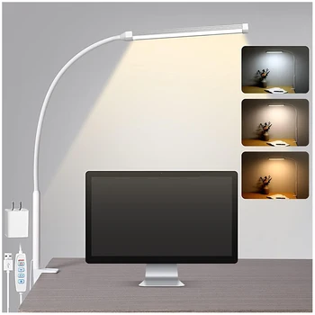 Clip on Desk Lamp LED Reading Light Dimmable Clamp Lamp with 3 Color Modes 10 Brightness Adjustable Flexible Gooseneck Swing Arm