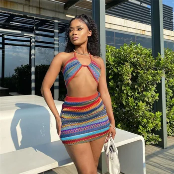 2024 summer new women's sexy sleeveless chest wrap with backless high Fanny pack skirt suit