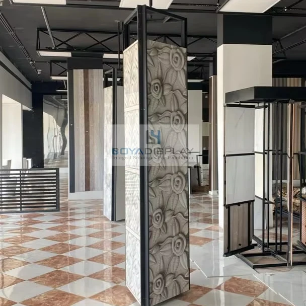 Boya Customized Size OEM/ODM Rotating Rotate Display PVC Slab Ceramic Tile Stone Display Rack for Showroom
