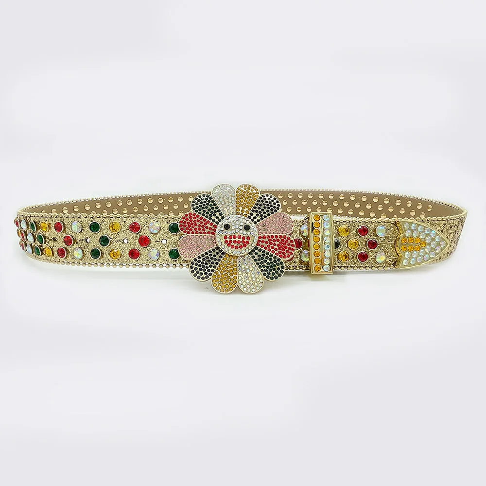 ??Vintage White & Gold flower rhinestone  belt?? Beaded Rhinestone Flower Sash Belt 1993 - BellaMeraBridal  main image 3