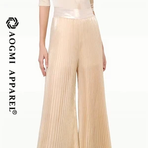 Couture Fashion Women's Pleated Loose Wide Leg Pants Viscose/Polyester Woolen Fabric Zipper Fly Autumn
