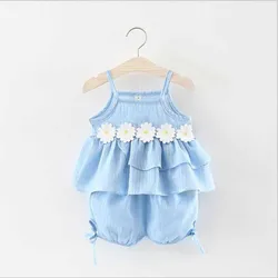 Новое поступление лета 2020, комплект из 2 предметов, одежда для девочек с цветочным дизайном, детская одежда для девочек