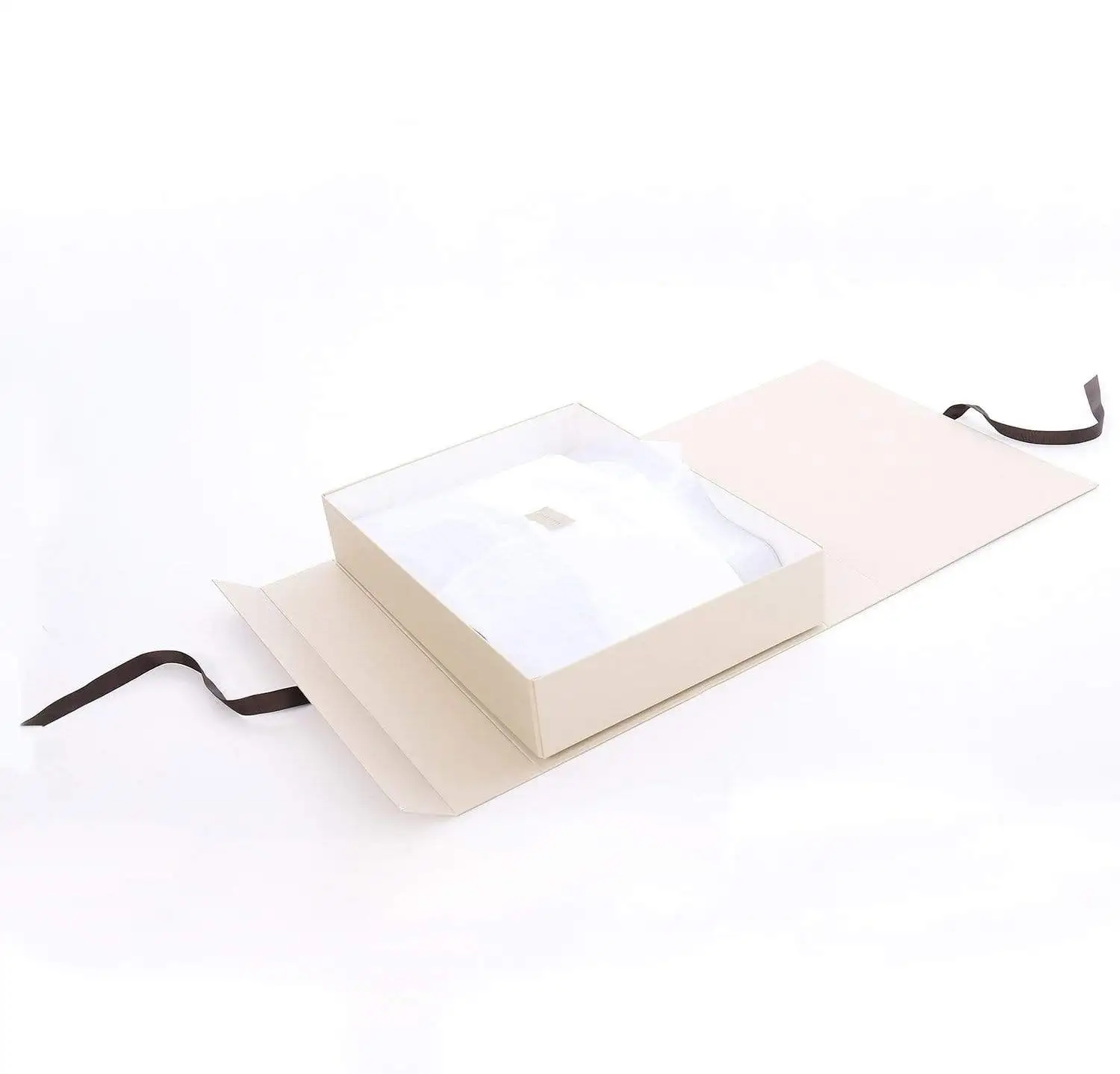 Custom White Card Fold Box with Ribbon for Clothes Logo Customized Printing Spot UV Hot Stamping Eco Friendly supplier