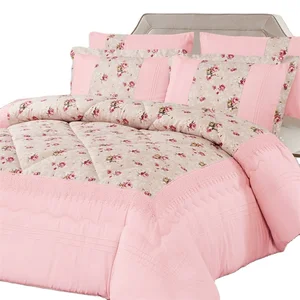 8pcs Home-Printed Solid Polyester Microfiber Fabric King Size Adult Comforter Set 3pc Patchwork Lace Edge 6pcs Accessories