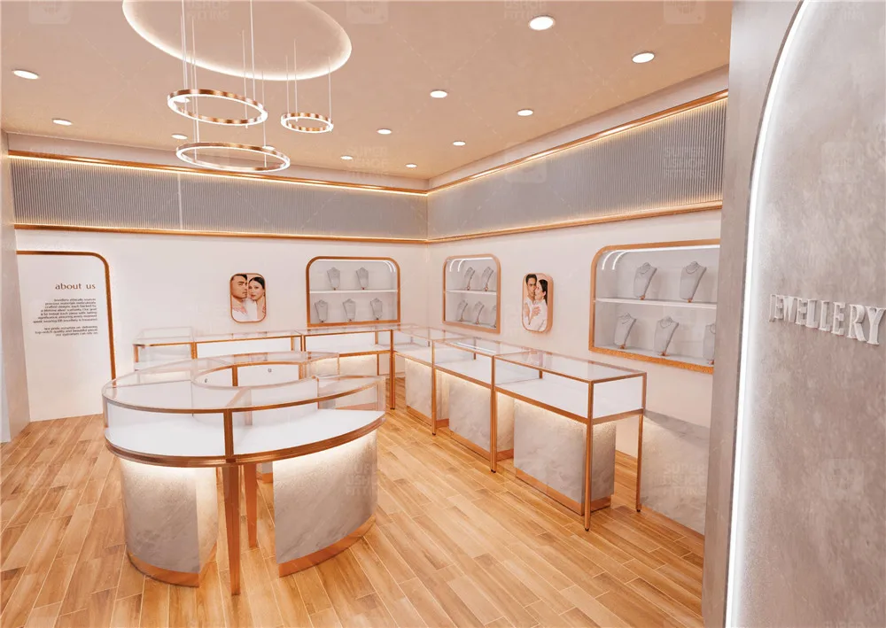 Luxury Round Glass Jewellery Display Cabinet Stainless Steel Fine ...