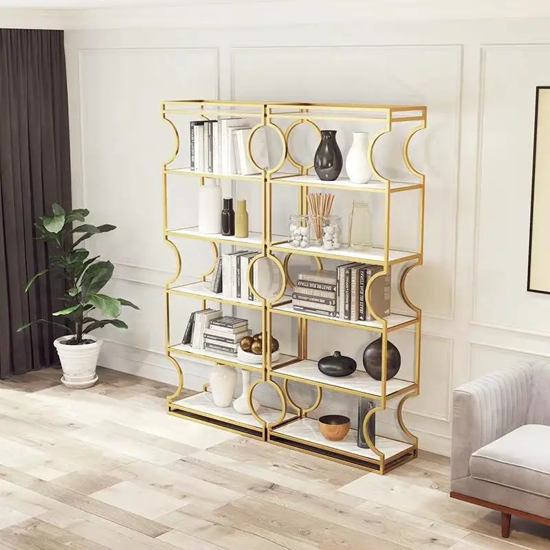 Northern Europe Style Simple Arch Light Livingroom Bedroom Cafe Shop Metal Golden Shelf Multi-functional Bookcase