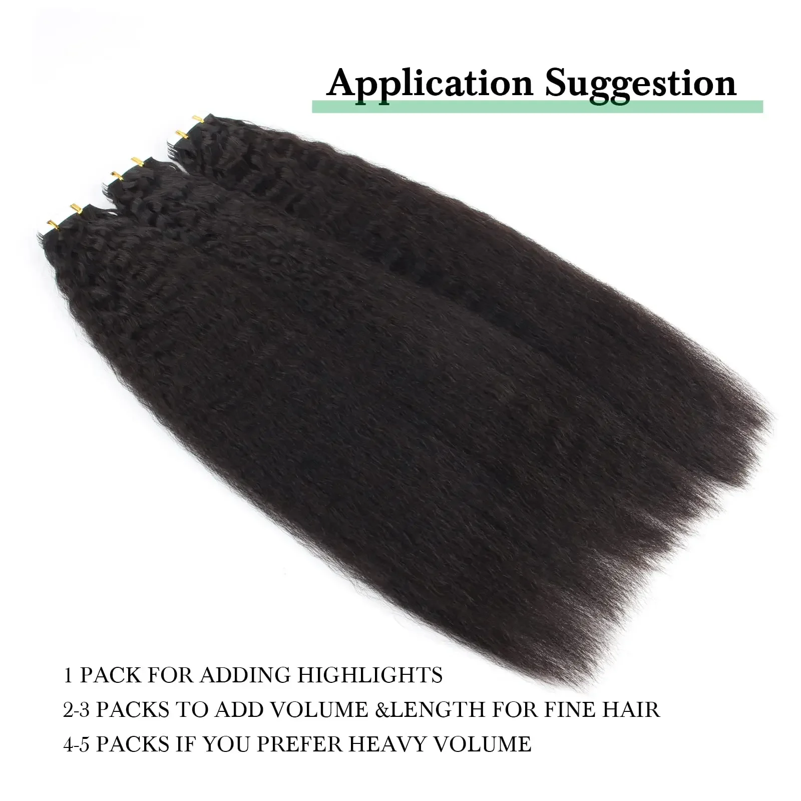 Kinky Straight Tape in Hair Extensions #1B Prawdziwe włosy ludzkie 16-26 cali_voghion.com