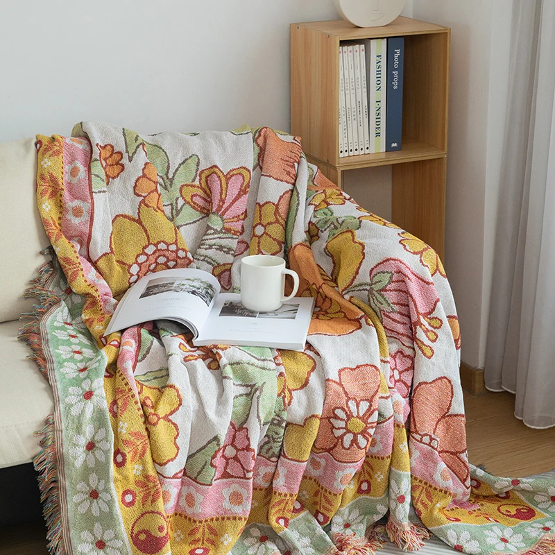 Professional Manufacture Jacquard Woven Throw Blanket Custom Orange