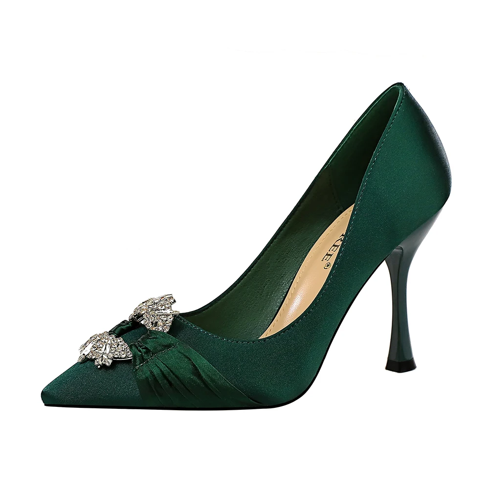 当季大流行 2272-1 Fashionable Diamonds & Satin Heel High - Shoes Banquet 靴