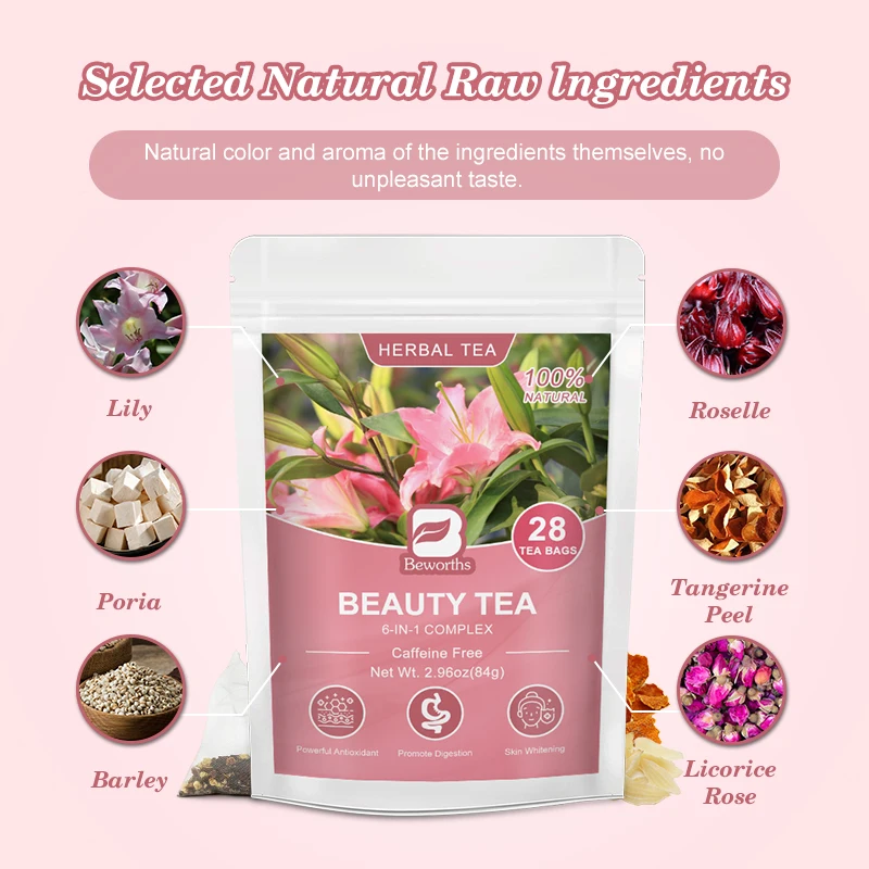 Beworths 28 Days Skin Beauty Tea Bag Healthy Natural 6 in 1 Complex Herbal Tea Flavor Tea