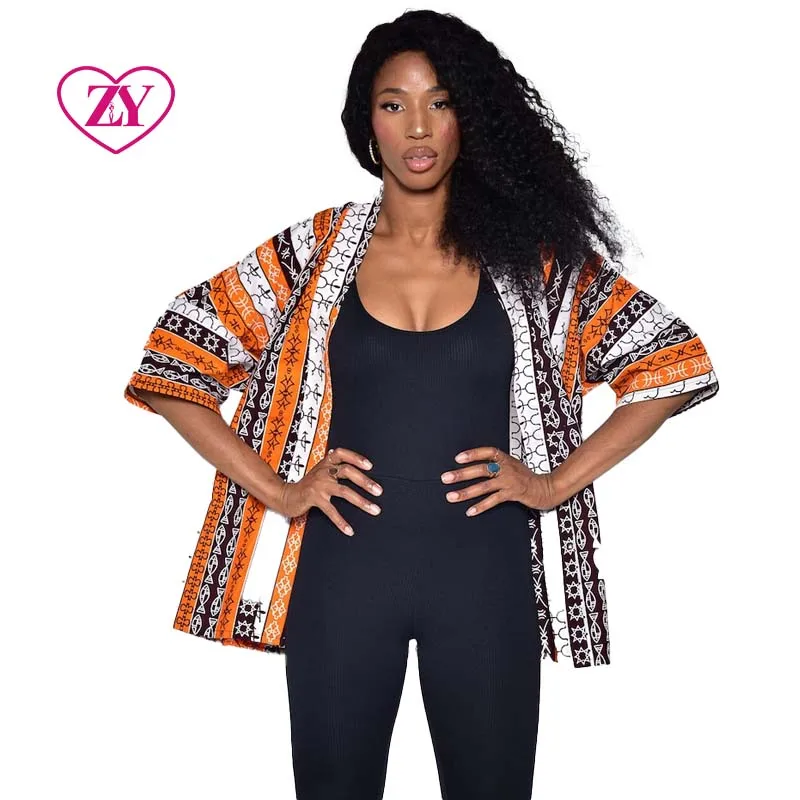 African Women's Half Sleeve Kimono Cardigan Bright Cotton Jacket