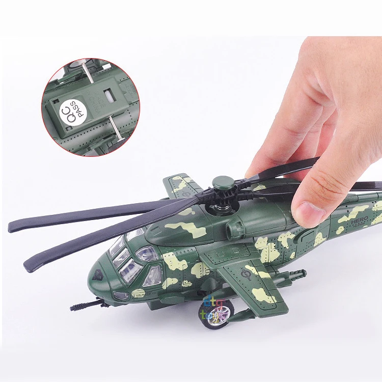 Simulation Armed Helicopter Model Alloy Pull Back Airplane Model, Musical& Flashing Metal Diecast Aircraft Model