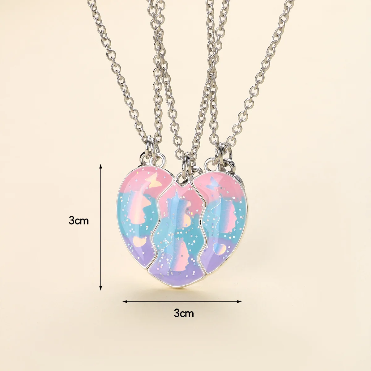 Best Friends Forever Necklace for Pcs As a Set for Best Friends Heart  Pendant in Unicorn Pattern Glitter Bling Bling Gift Jew