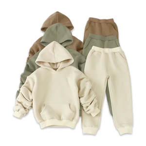 Boutique Hot Sale Tracksuit Solid Green Color Turtleneck Casual Sweatsuit Kids Clothes Sets Baby Clothes Set